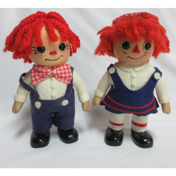 VTG 1974 Raggedy Ann & Andy Yarn Hair Coin Banks 9" Royalty Industries Inc TAG - Picture 1 of 9